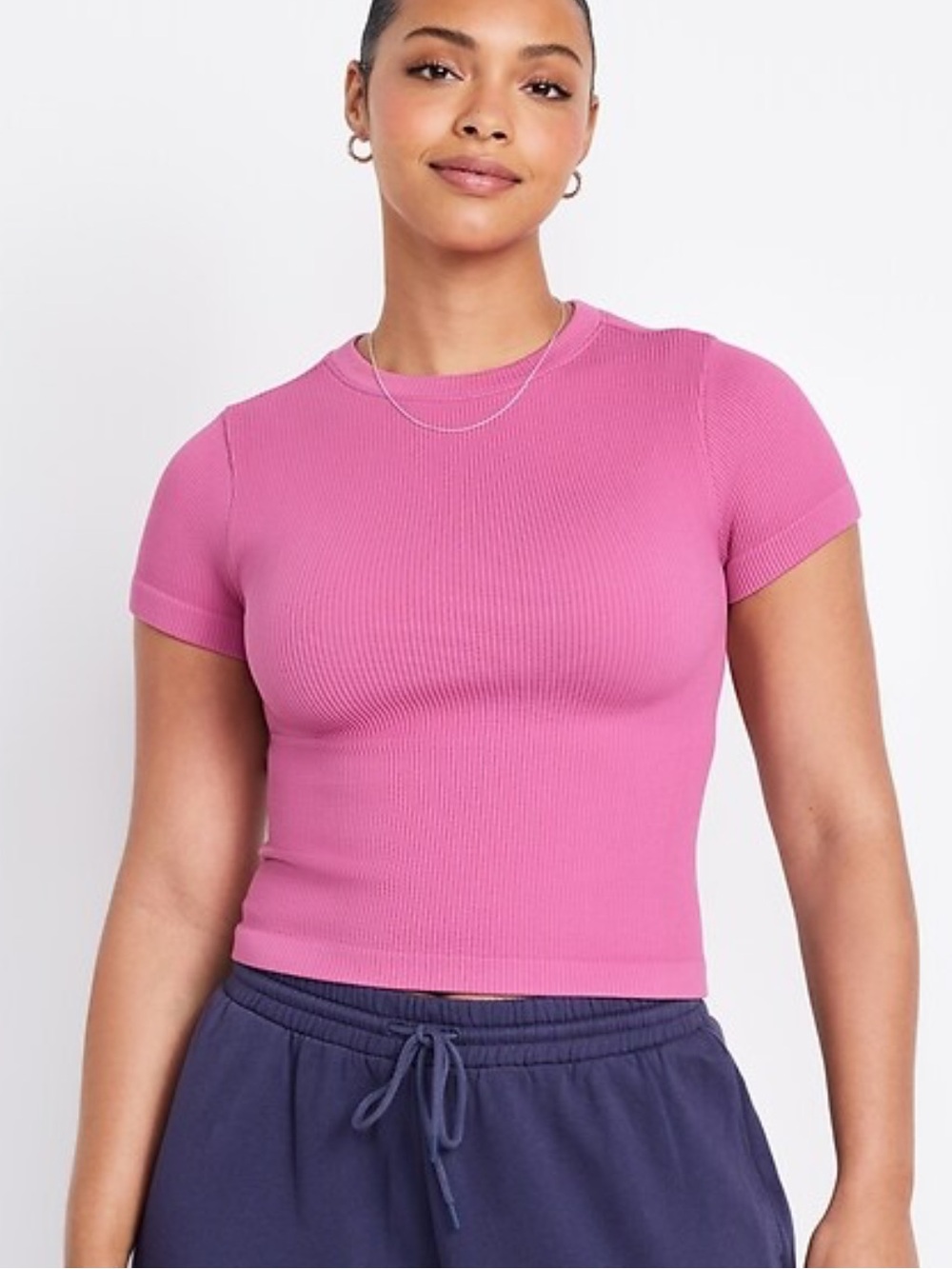 Free People Daydreamer Ribbed Scalloped Baby Tee Pink Size XL